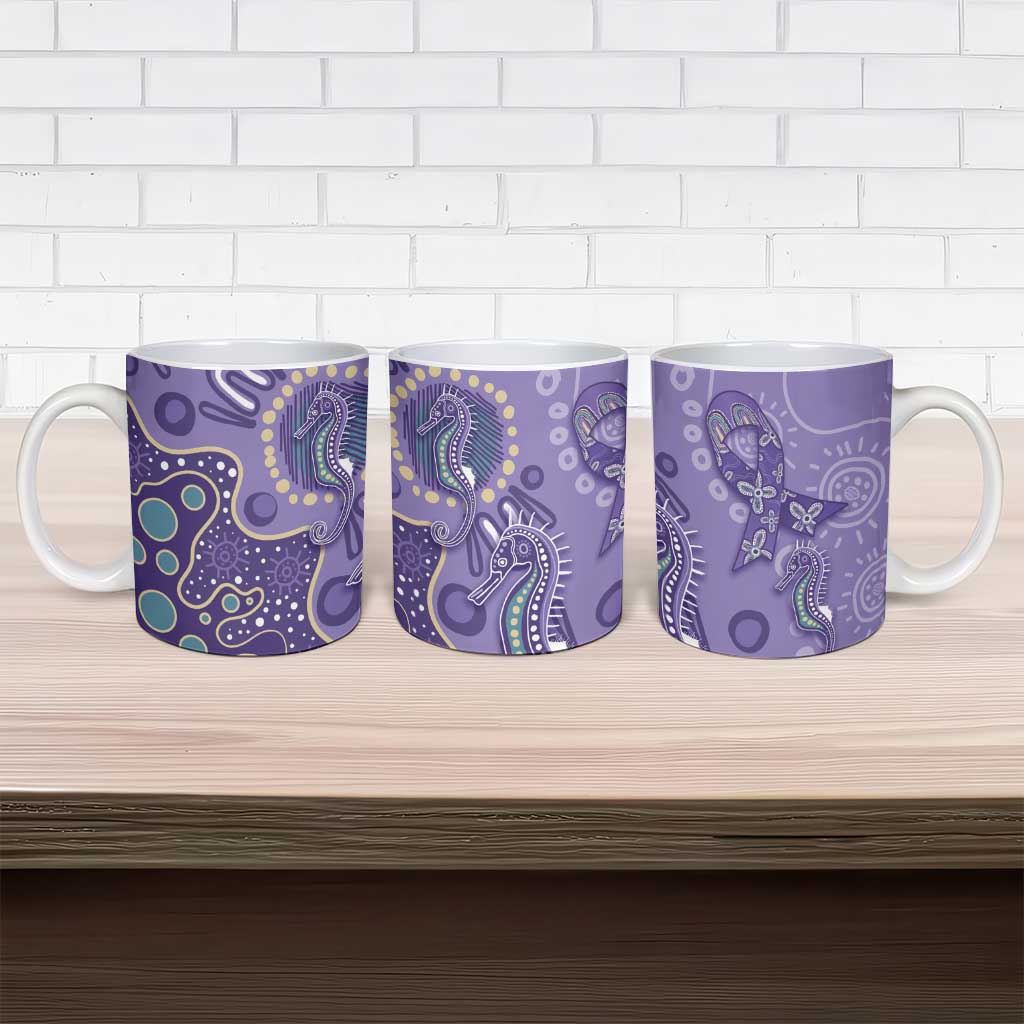 Australia Epilepsy Awareness Ceramic Mug Aboriginal Purple Ribbon with Seahorse - Aussie Hoodie