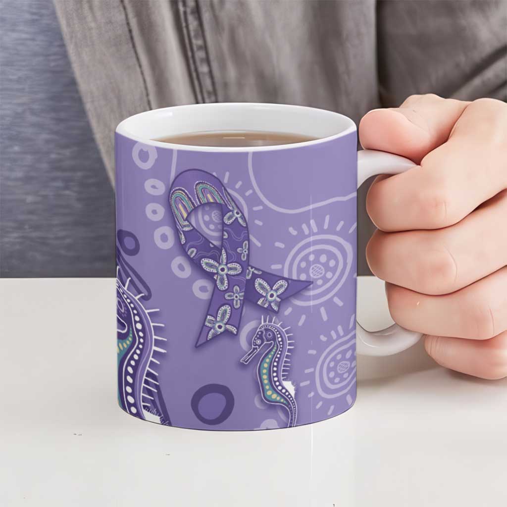 Australia Epilepsy Awareness Ceramic Mug Aboriginal Purple Ribbon with Seahorse - Aussie Hoodie