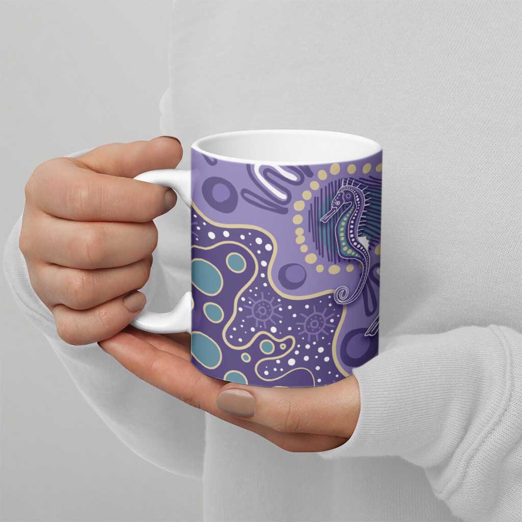 Australia Epilepsy Awareness Ceramic Mug Aboriginal Purple Ribbon with Seahorse - Aussie Hoodie