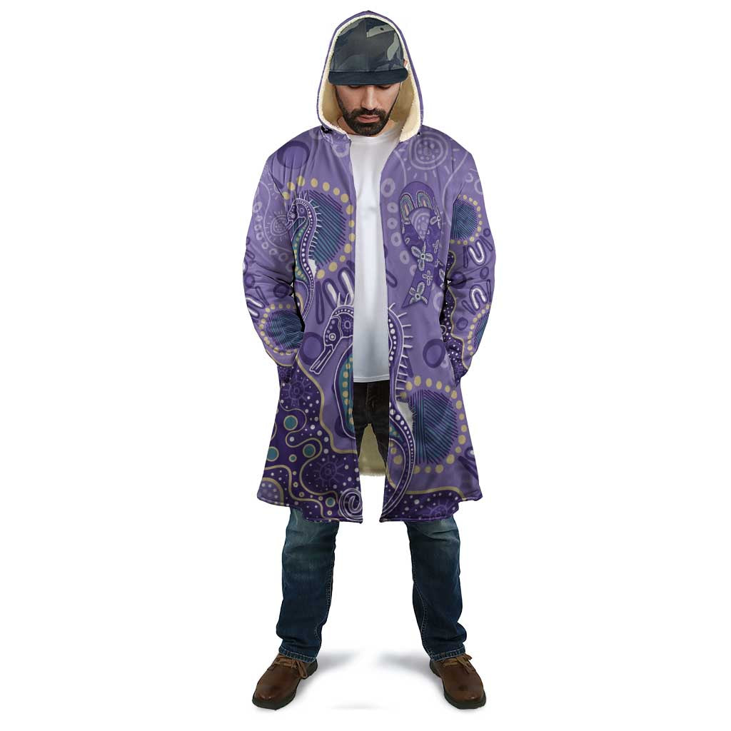 Australia Epilepsy Awareness Cloak Aboriginal Purple Ribbon with Seahorse - Aussie Hoodie