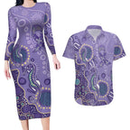 Australia Epilepsy Awareness Couples Matching Long Sleeve Bodycon Dress and Hawaiian Shirt Aboriginal Purple Ribbon with Seahorse - Aussie Hoodie