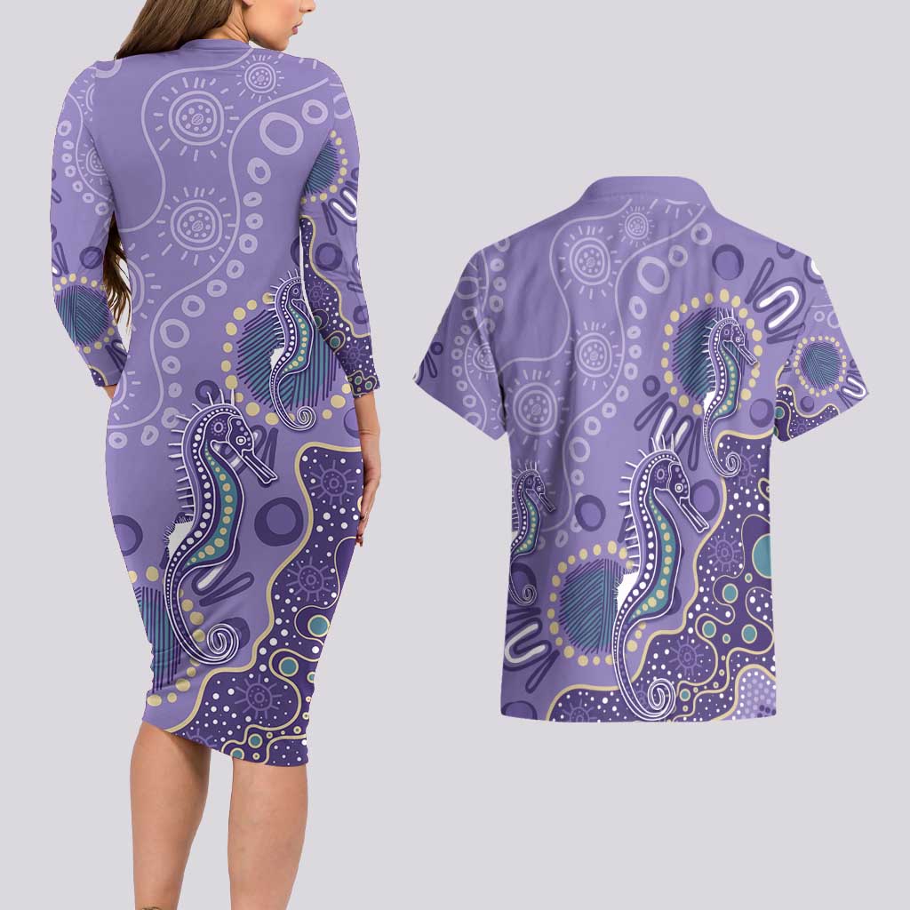 Australia Epilepsy Awareness Couples Matching Long Sleeve Bodycon Dress and Hawaiian Shirt Aboriginal Purple Ribbon with Seahorse - Aussie Hoodie