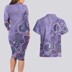 Australia Epilepsy Awareness Couples Matching Long Sleeve Bodycon Dress and Hawaiian Shirt Aboriginal Purple Ribbon with Seahorse - Aussie Hoodie