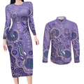 Australia Epilepsy Awareness Couples Matching Long Sleeve Bodycon Dress and Long Sleeve Button Shirt Aboriginal Purple Ribbon with Seahorse - Aussie Hoodie