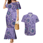Australia Epilepsy Awareness Couples Matching Mermaid Dress and Hawaiian Shirt Aboriginal Purple Ribbon with Seahorse - Aussie Hoodie