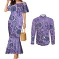 Australia Epilepsy Awareness Couples Matching Mermaid Dress and Long Sleeve Button Shirt Aboriginal Purple Ribbon with Seahorse - Aussie Hoodie
