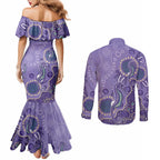 Australia Epilepsy Awareness Couples Matching Mermaid Dress and Long Sleeve Button Shirt Aboriginal Purple Ribbon with Seahorse - Aussie Hoodie