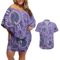 Australia Epilepsy Awareness Couples Matching Off Shoulder Short Dress and Hawaiian Shirt Aboriginal Purple Ribbon with Seahorse - Aussie Hoodie