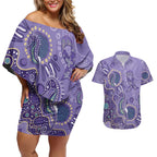 Australia Epilepsy Awareness Couples Matching Off Shoulder Short Dress and Hawaiian Shirt Aboriginal Purple Ribbon with Seahorse - Aussie Hoodie