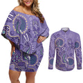Australia Epilepsy Awareness Couples Matching Off Shoulder Short Dress and Long Sleeve Button Shirt Aboriginal Purple Ribbon with Seahorse - Aussie Hoodie