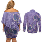 Australia Epilepsy Awareness Couples Matching Off Shoulder Short Dress and Long Sleeve Button Shirt Aboriginal Purple Ribbon with Seahorse - Aussie Hoodie