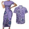 Australia Epilepsy Awareness Couples Matching Short Sleeve Bodycon Dress and Hawaiian Shirt Aboriginal Purple Ribbon with Seahorse - Aussie Hoodie