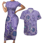 Australia Epilepsy Awareness Couples Matching Short Sleeve Bodycon Dress and Hawaiian Shirt Aboriginal Purple Ribbon with Seahorse - Aussie Hoodie