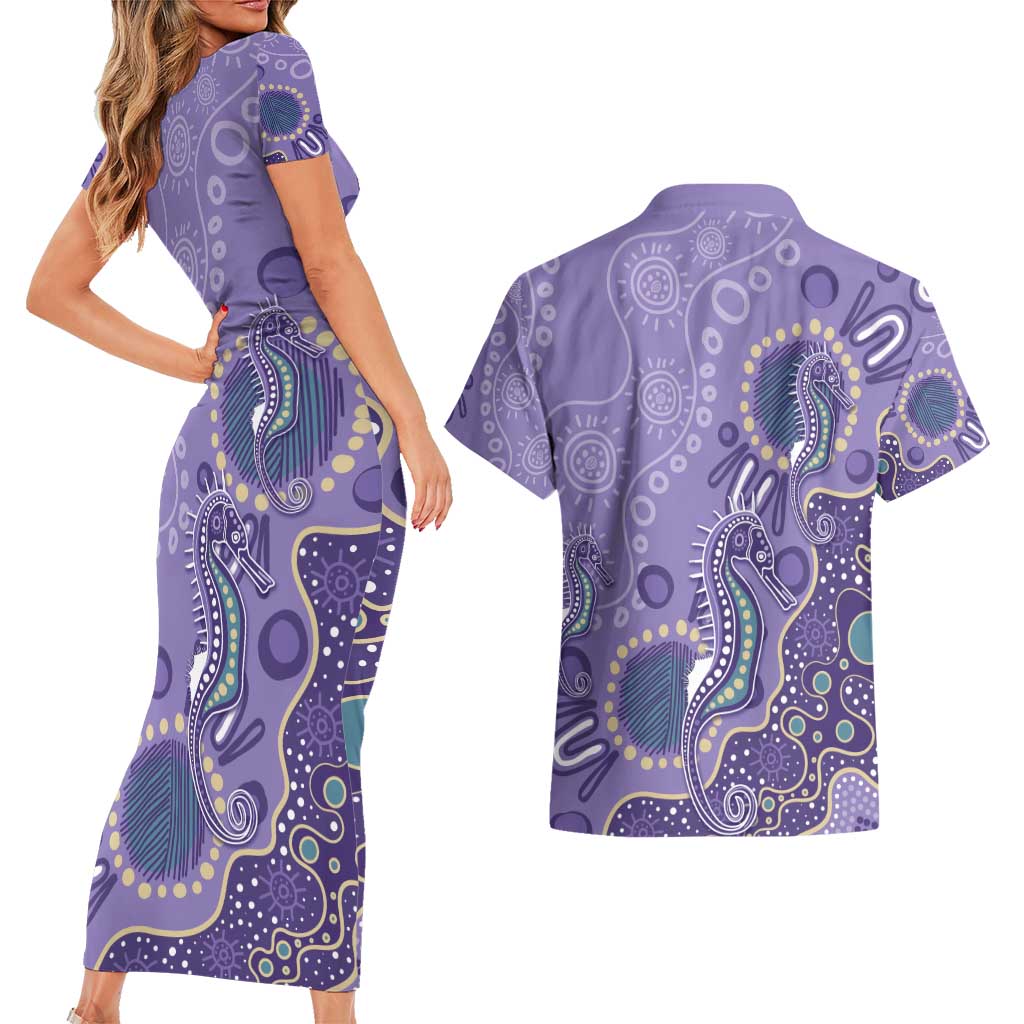 Australia Epilepsy Awareness Couples Matching Short Sleeve Bodycon Dress and Hawaiian Shirt Aboriginal Purple Ribbon with Seahorse - Aussie Hoodie