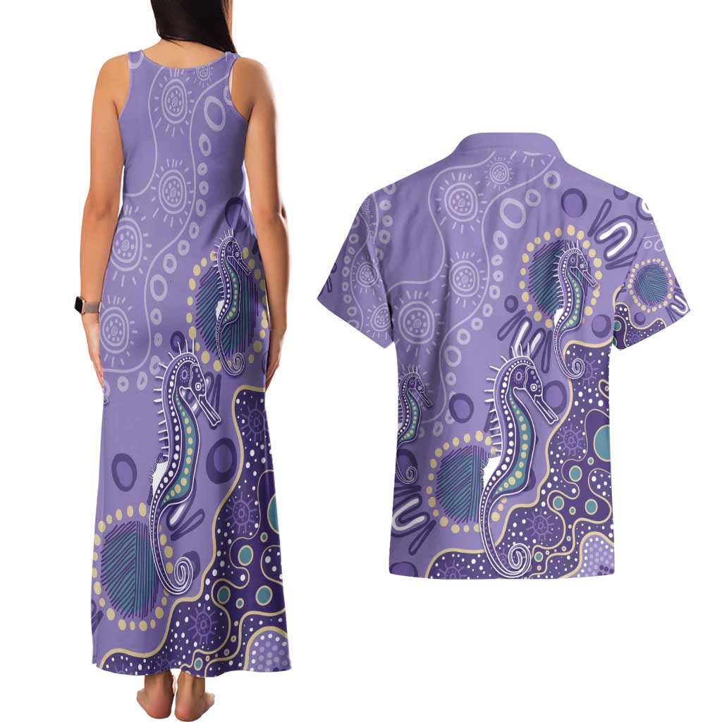 Australia Epilepsy Awareness Couples Matching Tank Maxi Dress and Hawaiian Shirt Aboriginal Purple Ribbon with Seahorse - Aussie Hoodie
