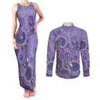 Australia Epilepsy Awareness Couples Matching Tank Maxi Dress and Long Sleeve Button Shirt Aboriginal Purple Ribbon with Seahorse - Aussie Hoodie