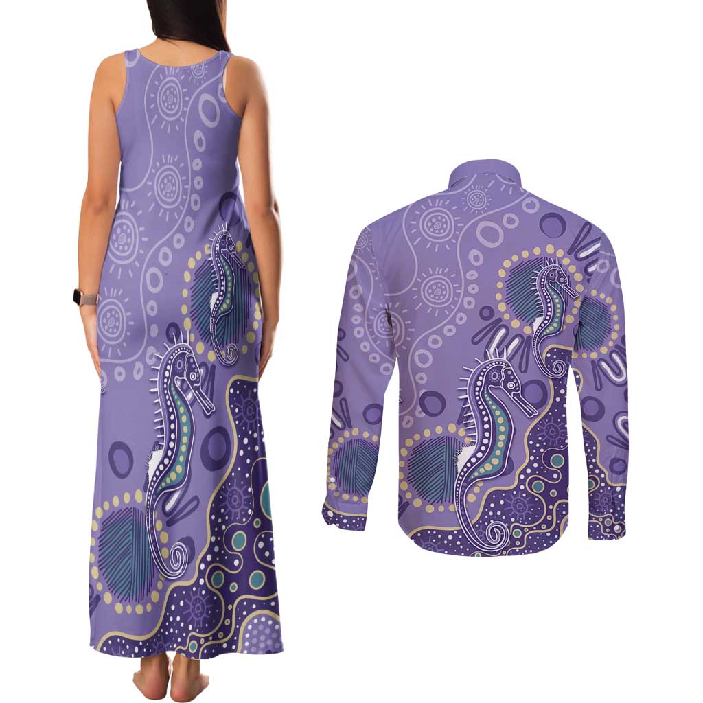 Australia Epilepsy Awareness Couples Matching Tank Maxi Dress and Long Sleeve Button Shirt Aboriginal Purple Ribbon with Seahorse - Aussie Hoodie