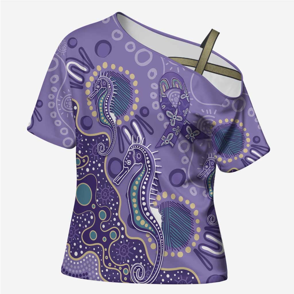 Australia Epilepsy Awareness Cross Shoulder Shirt Aboriginal Purple Ribbon with Seahorse - Aussie Hoodie