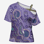 Australia Epilepsy Awareness Cross Shoulder Shirt Aboriginal Purple Ribbon with Seahorse - Aussie Hoodie