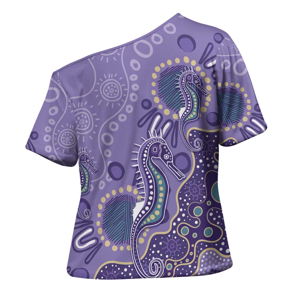 Australia Epilepsy Awareness Cross Shoulder Shirt Aboriginal Purple Ribbon with Seahorse - Aussie Hoodie