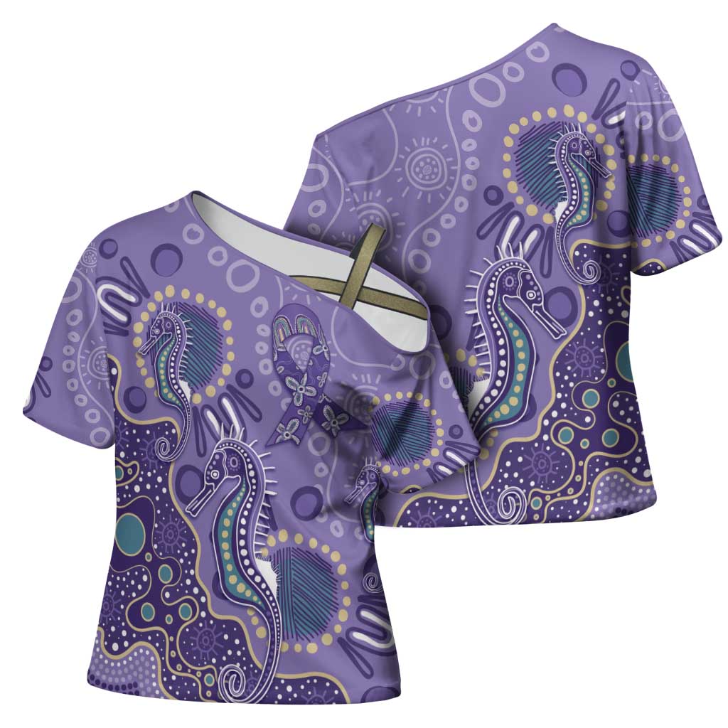 Australia Epilepsy Awareness Cross Shoulder Shirt Aboriginal Purple Ribbon with Seahorse - Aussie Hoodie