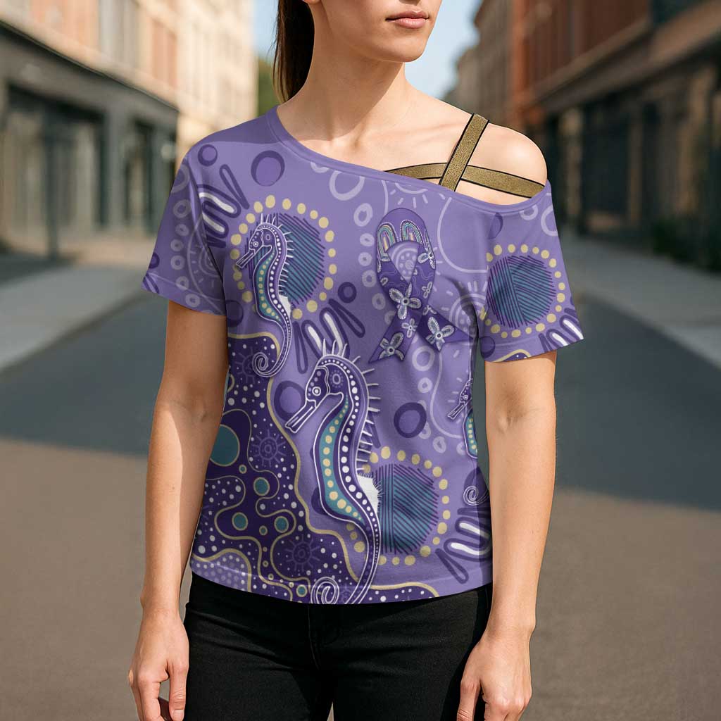 Australia Epilepsy Awareness Cross Shoulder Shirt Aboriginal Purple Ribbon with Seahorse - Aussie Hoodie