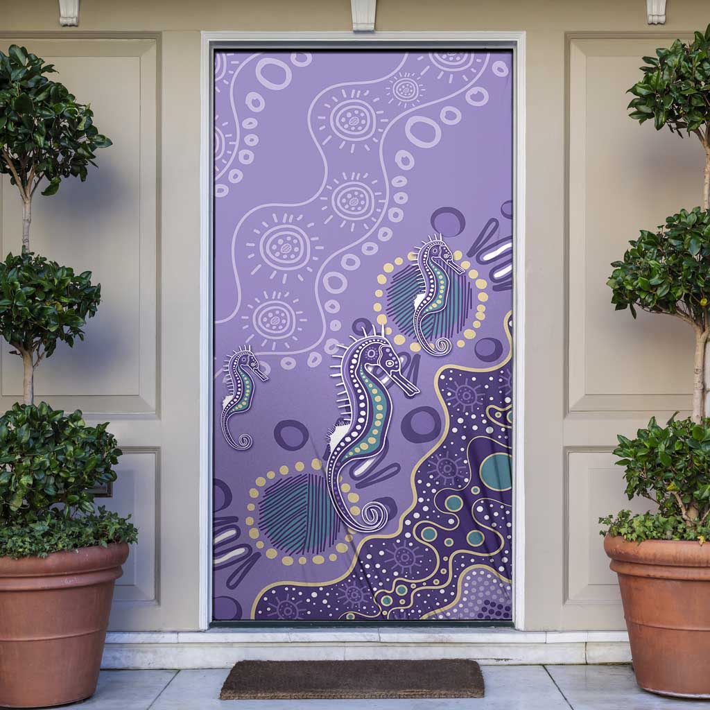 Australia Epilepsy Awareness Door Cover Aboriginal Purple Ribbon with Seahorse - Aussie Hoodie