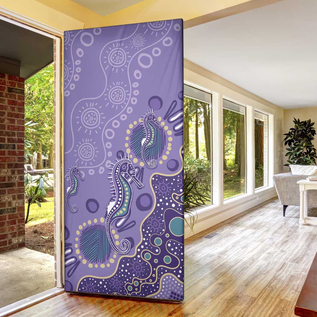 Australia Epilepsy Awareness Door Cover Aboriginal Purple Ribbon with Seahorse - Aussie Hoodie