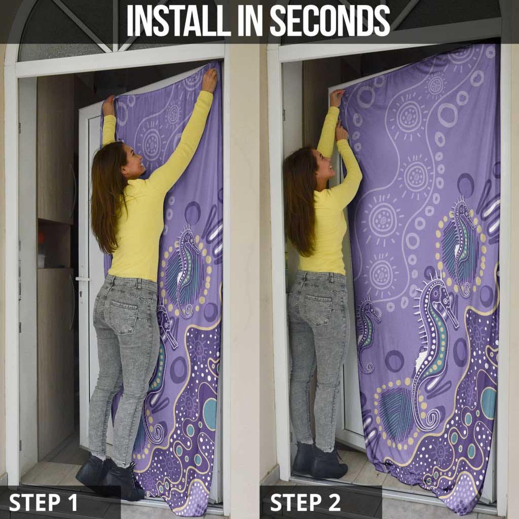 Australia Epilepsy Awareness Door Cover Aboriginal Purple Ribbon with Seahorse - Aussie Hoodie