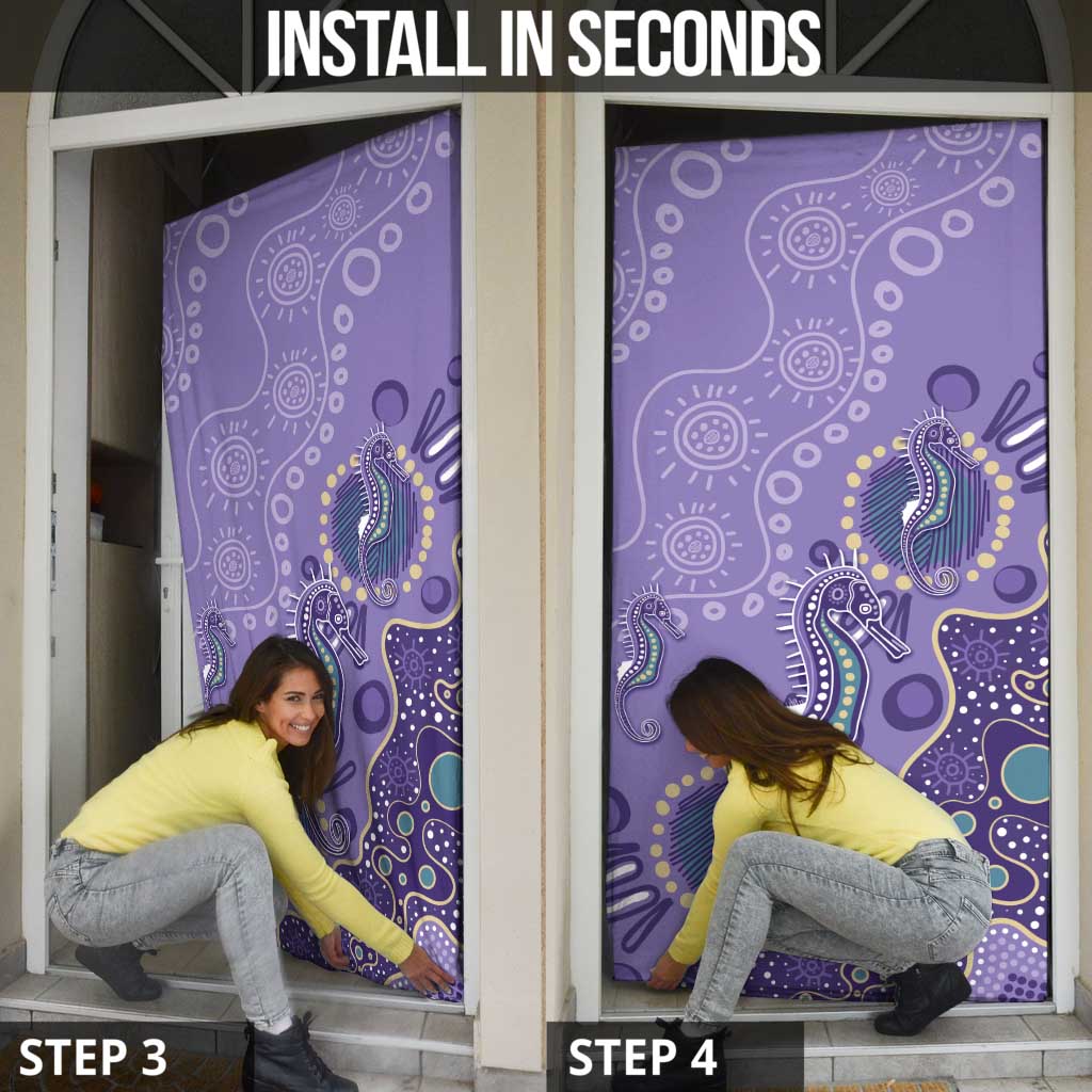 Australia Epilepsy Awareness Door Cover Aboriginal Purple Ribbon with Seahorse - Aussie Hoodie