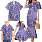 Australia Epilepsy Awareness Family Matching Mermaid Dress and Hawaiian Shirt Aboriginal Purple Ribbon with Seahorse - Aussie Hoodie