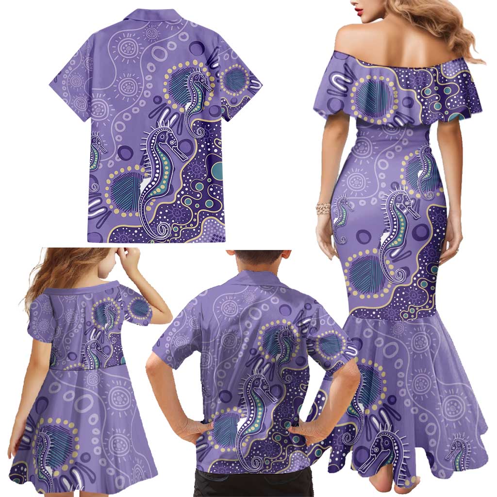 Australia Epilepsy Awareness Family Matching Mermaid Dress and Hawaiian Shirt Aboriginal Purple Ribbon with Seahorse - Aussie Hoodie