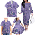 Australia Epilepsy Awareness Family Matching Off The Shoulder Long Sleeve Dress and Hawaiian Shirt Aboriginal Purple Ribbon with Seahorse - Aussie Hoodie
