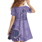 Australia Epilepsy Awareness Family Matching Off The Shoulder Long Sleeve Dress and Hawaiian Shirt Aboriginal Purple Ribbon with Seahorse - Aussie Hoodie