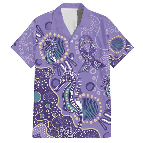 Australia Epilepsy Awareness Family Matching Off Shoulder Maxi Dress and Hawaiian Shirt Aboriginal Purple Ribbon with Seahorse - Aussie Hoodie