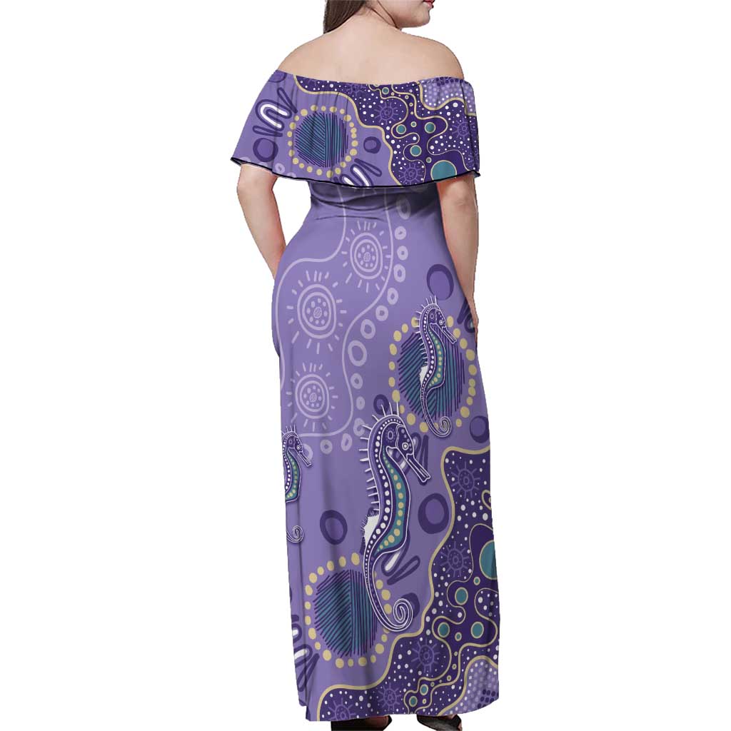 Australia Epilepsy Awareness Family Matching Off Shoulder Maxi Dress and Hawaiian Shirt Aboriginal Purple Ribbon with Seahorse - Aussie Hoodie