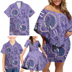 Australia Epilepsy Awareness Family Matching Off Shoulder Short Dress and Hawaiian Shirt Aboriginal Purple Ribbon with Seahorse - Aussie Hoodie