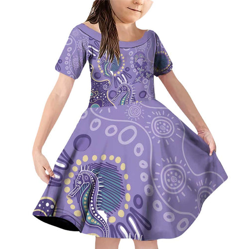 Australia Epilepsy Awareness Family Matching Off Shoulder Short Dress and Hawaiian Shirt Aboriginal Purple Ribbon with Seahorse - Aussie Hoodie