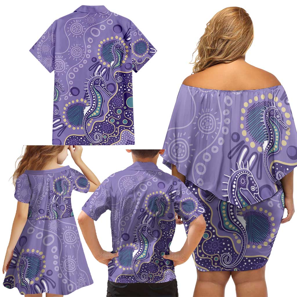 Australia Epilepsy Awareness Family Matching Off Shoulder Short Dress and Hawaiian Shirt Aboriginal Purple Ribbon with Seahorse - Aussie Hoodie
