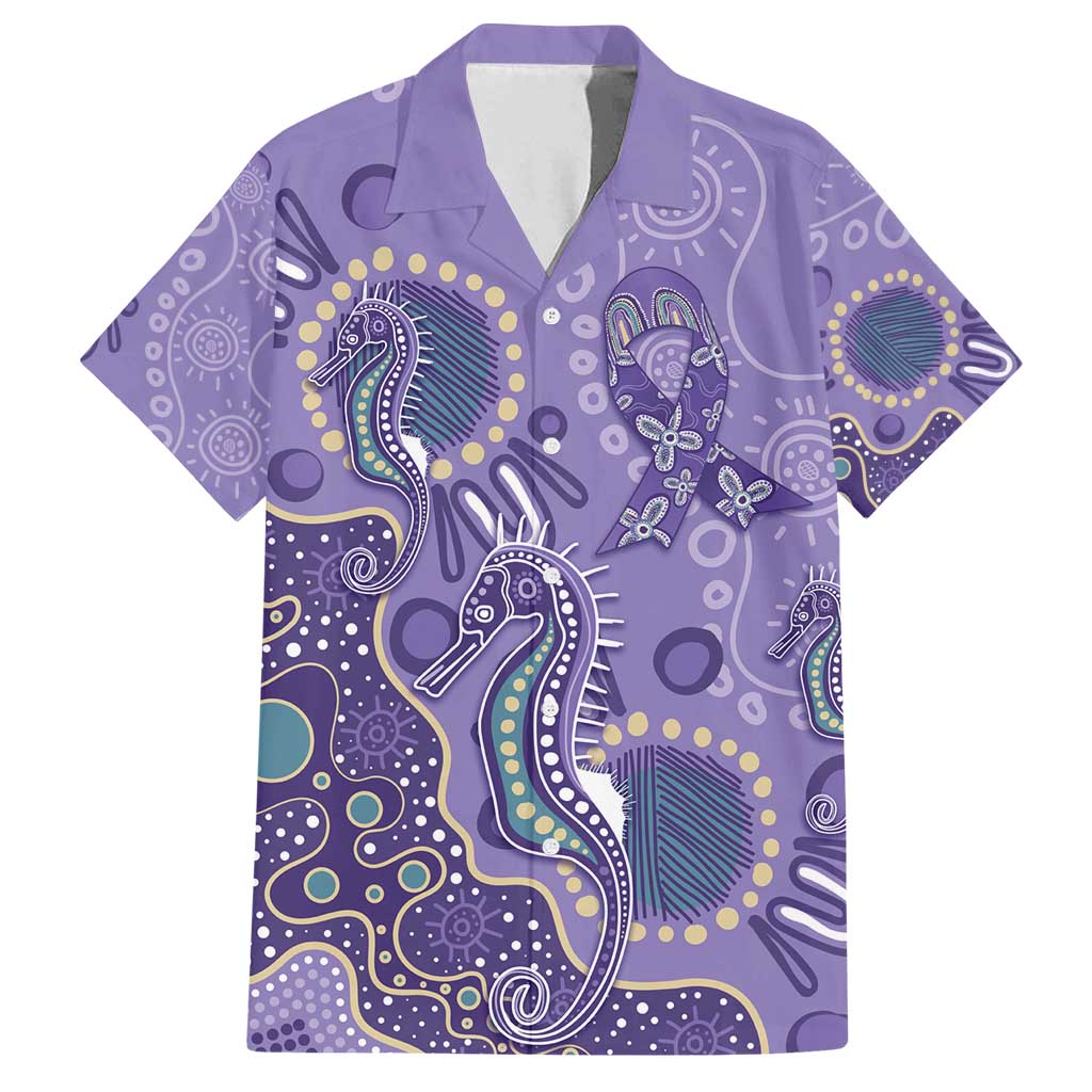 Australia Epilepsy Awareness Family Matching Off Shoulder Short Dress and Hawaiian Shirt Aboriginal Purple Ribbon with Seahorse - Aussie Hoodie