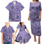 Australia Epilepsy Awareness Family Matching Puletasi and Hawaiian Shirt Aboriginal Purple Ribbon with Seahorse - Aussie Hoodie