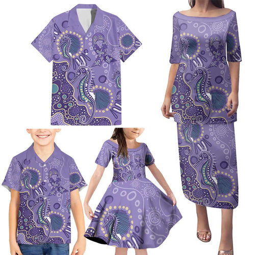 Australia Epilepsy Awareness Family Matching Puletasi and Hawaiian Shirt Aboriginal Purple Ribbon with Seahorse - Aussie Hoodie
