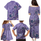 Australia Epilepsy Awareness Family Matching Puletasi and Hawaiian Shirt Aboriginal Purple Ribbon with Seahorse - Aussie Hoodie
