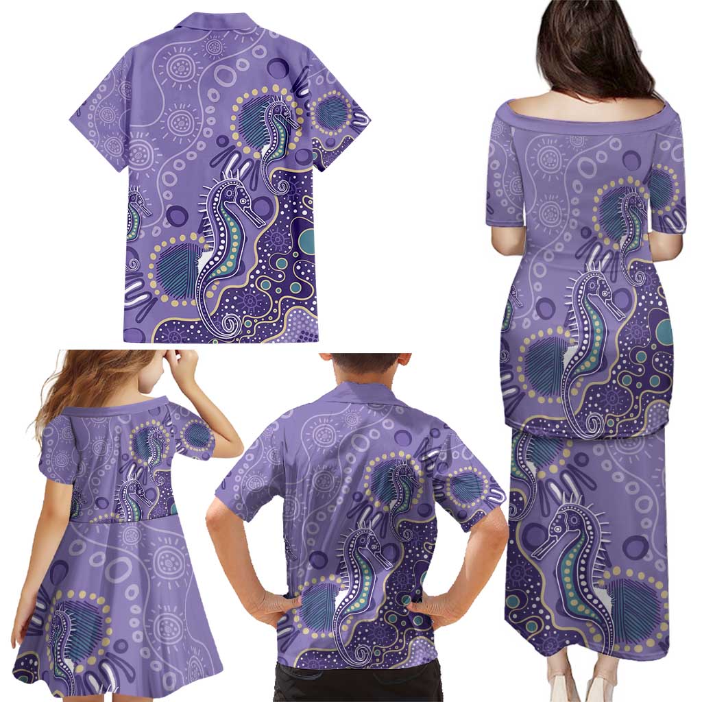 Australia Epilepsy Awareness Family Matching Puletasi and Hawaiian Shirt Aboriginal Purple Ribbon with Seahorse - Aussie Hoodie