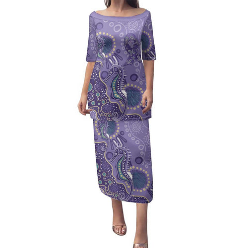 Australia Epilepsy Awareness Family Matching Puletasi and Hawaiian Shirt Aboriginal Purple Ribbon with Seahorse - Aussie Hoodie