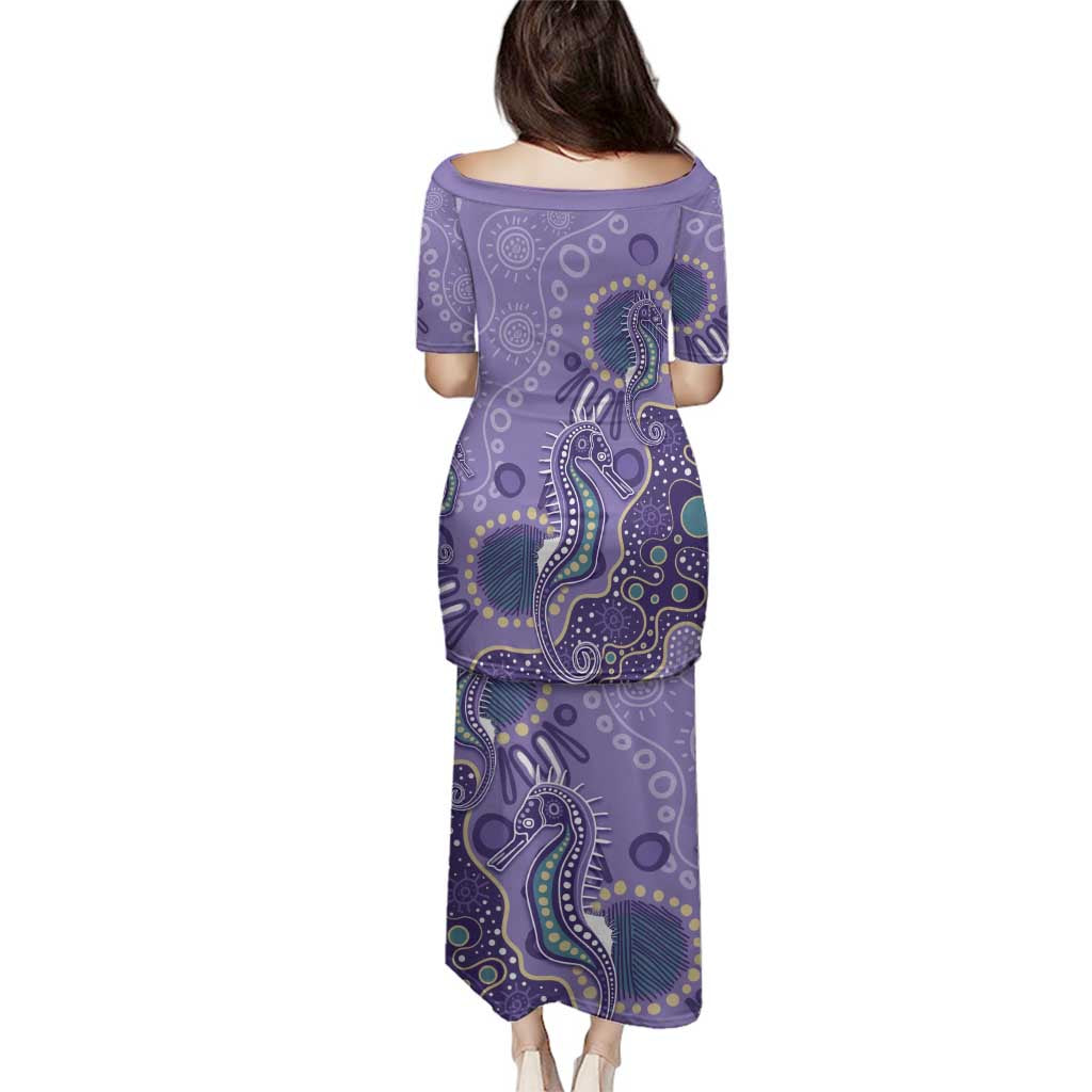 Australia Epilepsy Awareness Family Matching Puletasi and Hawaiian Shirt Aboriginal Purple Ribbon with Seahorse - Aussie Hoodie