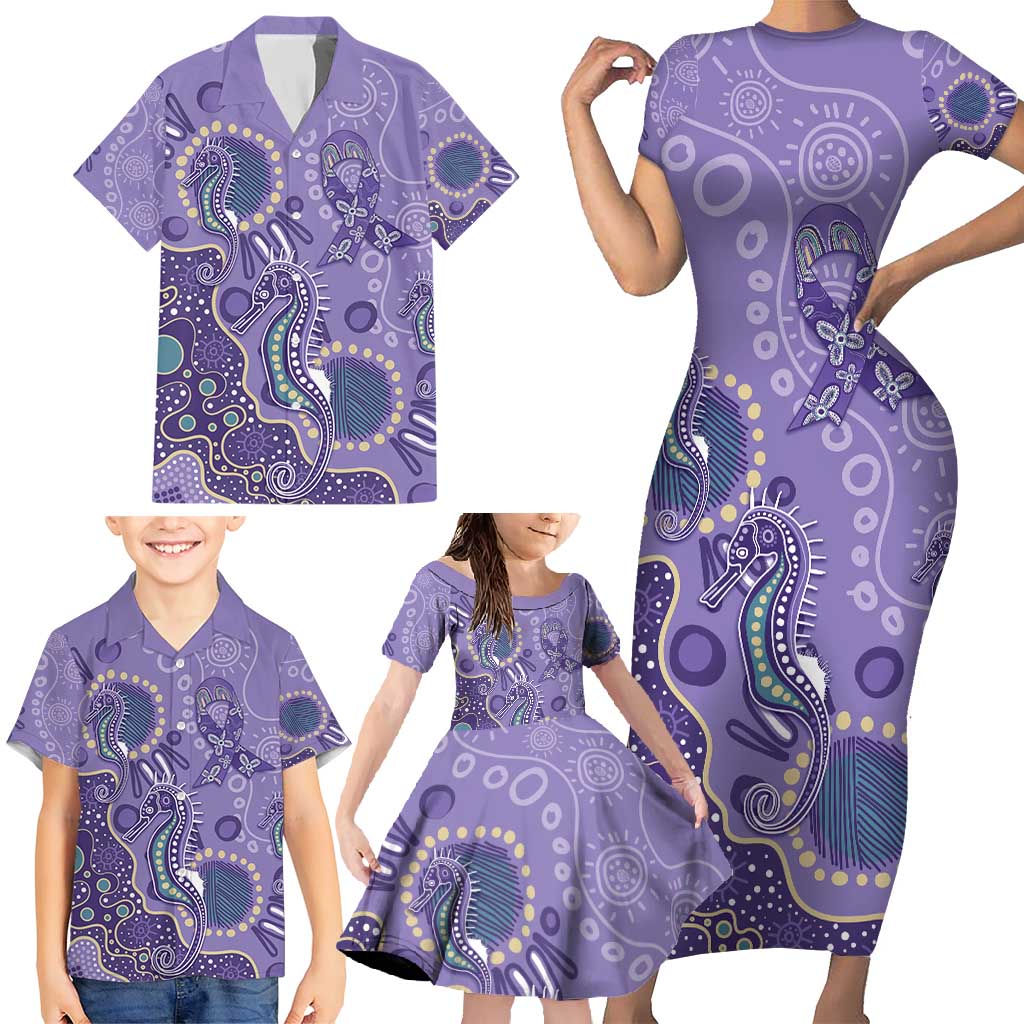 Australia Epilepsy Awareness Family Matching Short Sleeve Bodycon Dress and Hawaiian Shirt Aboriginal Purple Ribbon with Seahorse - Aussie Hoodie