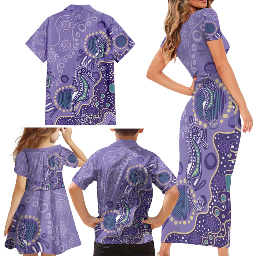 Australia Epilepsy Awareness Family Matching Short Sleeve Bodycon Dress and Hawaiian Shirt Aboriginal Purple Ribbon with Seahorse - Aussie Hoodie