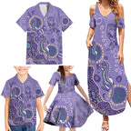 Australia Epilepsy Awareness Family Matching Summer Maxi Dress and Hawaiian Shirt Aboriginal Purple Ribbon with Seahorse - Aussie Hoodie