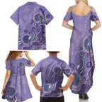 Australia Epilepsy Awareness Family Matching Summer Maxi Dress and Hawaiian Shirt Aboriginal Purple Ribbon with Seahorse - Aussie Hoodie